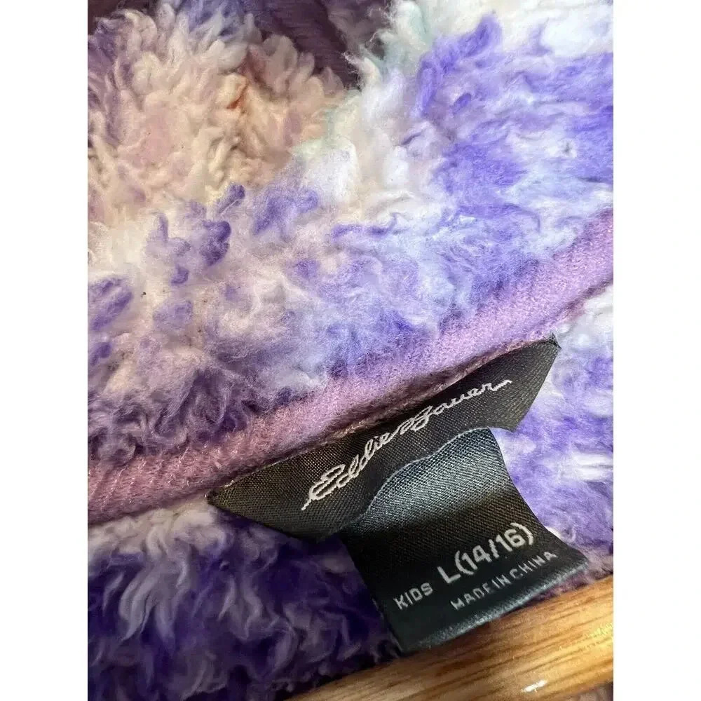 Eddie Bauer Kids Quest Plush Fleece Hooded Jacket Purple Aztec Fur Girls Large - Picture 4 of 7